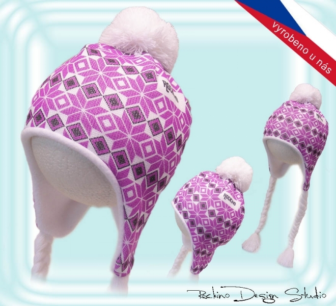 Dívčí zimní čepice fialová/bílá Rockino 1991