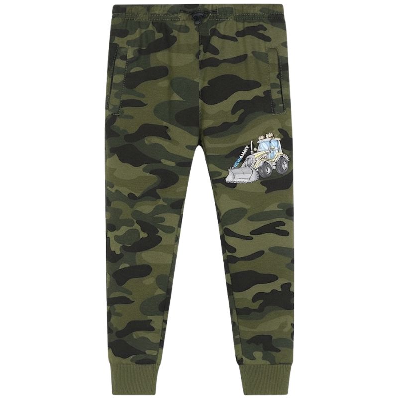 Chlapecké maskáčové tepláky KUGO - khaki barva (žlutý traktor)