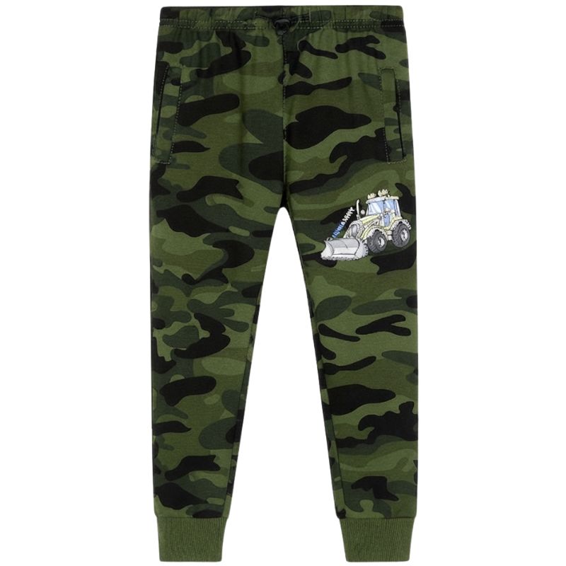Chlapecké maskáčové tepláky KUGO - khaki barva (zelený traktor)