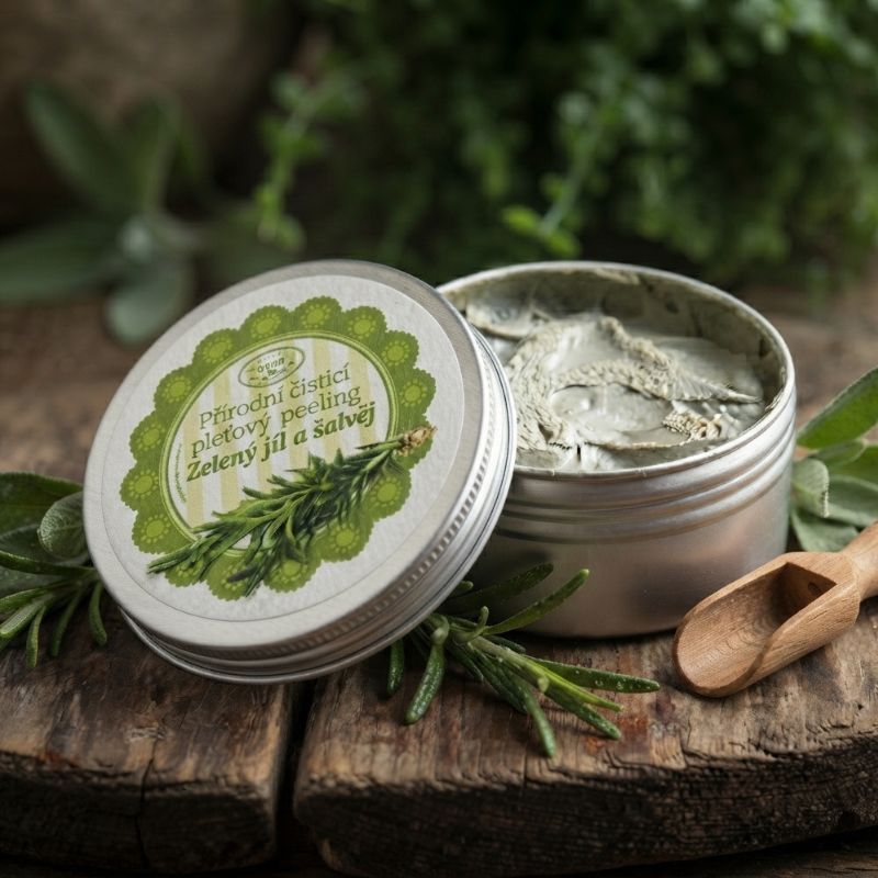 Čistící přírodní peeling Zelený jíl a šalvěj