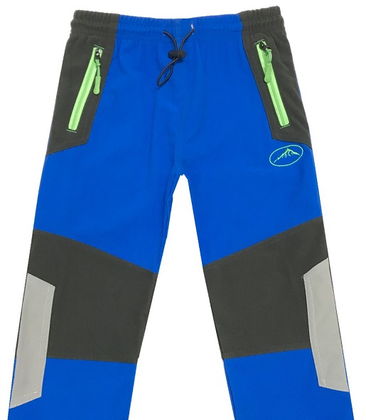 Dětské outdoorové kalhoty Kugo - modrá barva (zelený zip) 