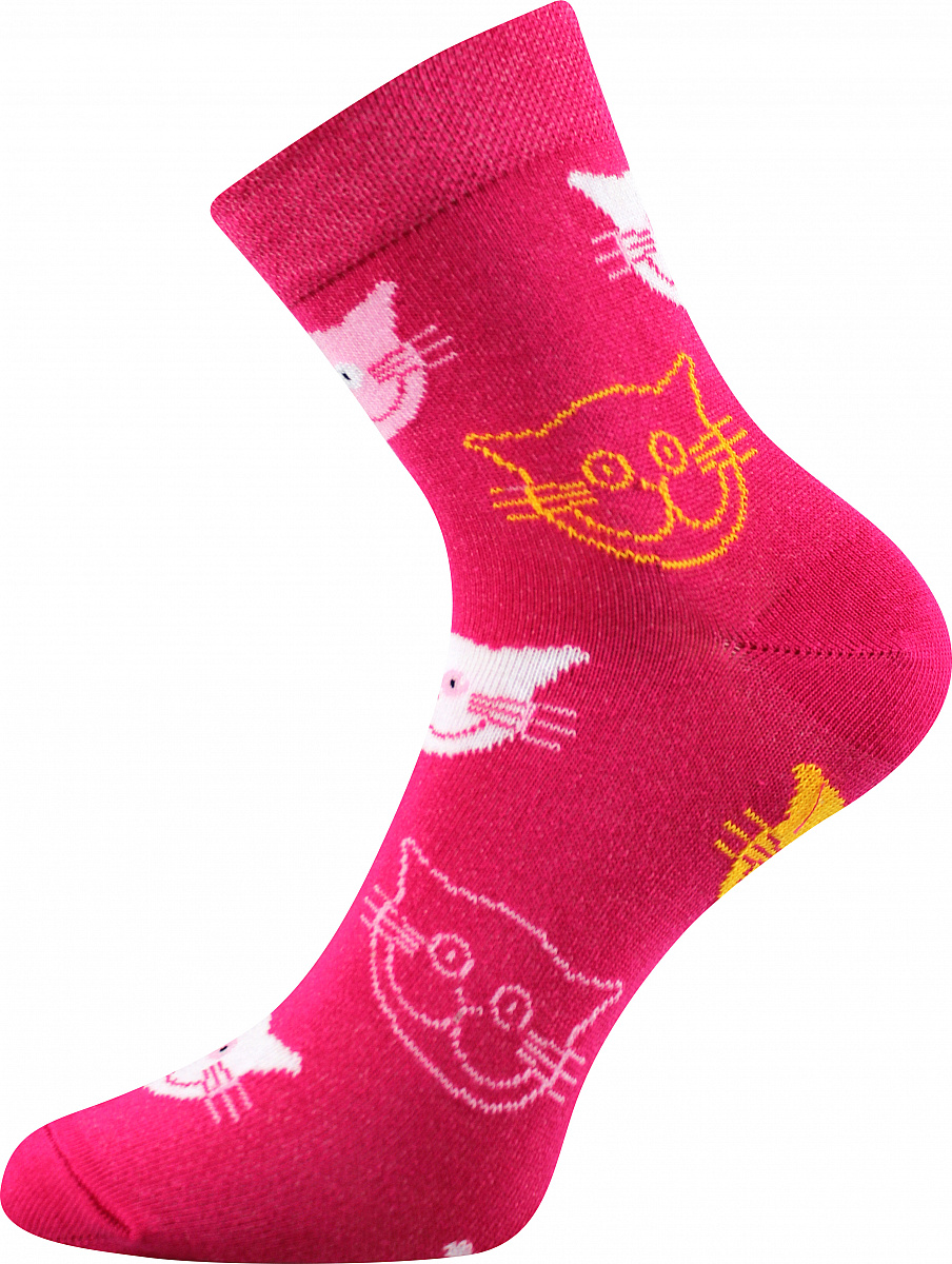 Dámské froté ponožky Pruhana Fuski - klasická výška - růžová kočičky