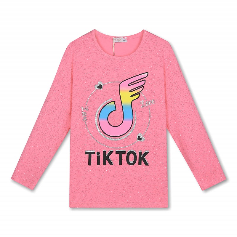 134-164-Dívčí tričko KUGO - dlouhý rukáv -  tm.růžová