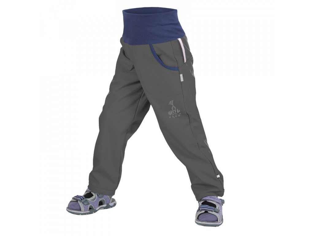 Dětské softshellové kalhoty bez zateplení UNUO - šedá (antracitová) barva