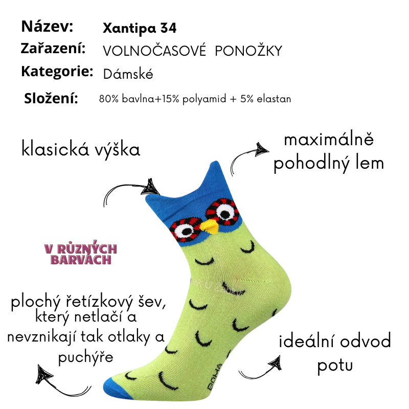 Ponožky 3D Fuski Boma - sova - zelená