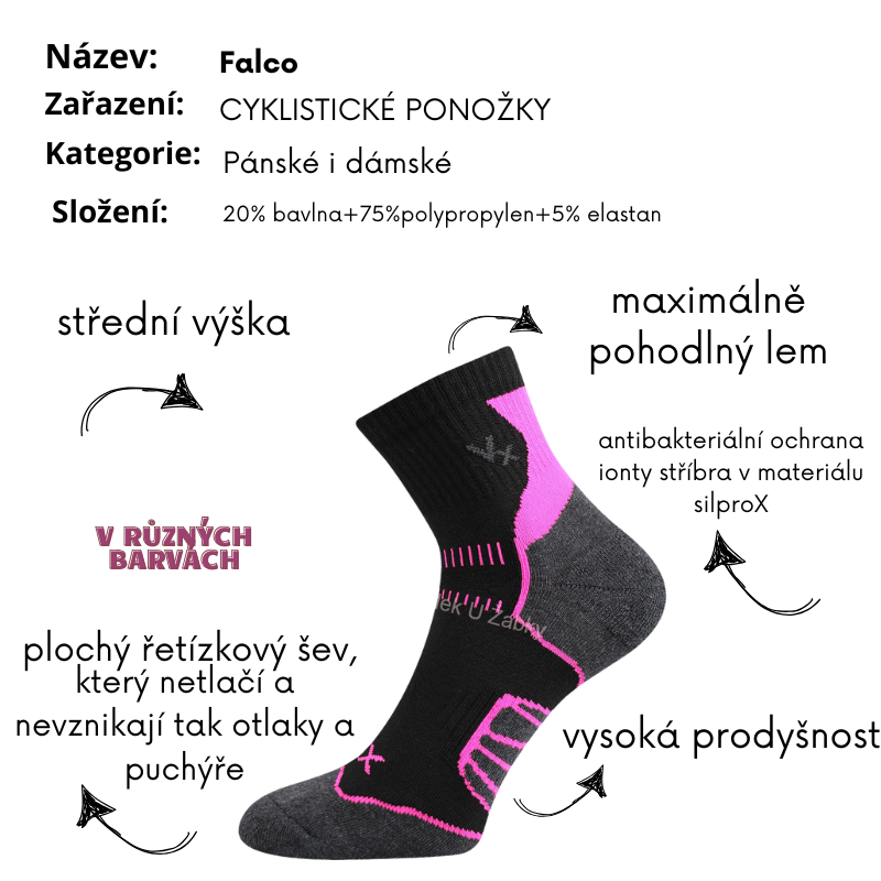Dámské - pánské-  cyklistické sportovní ponožky - střední výška Falco - Boma Fuski - černá barva