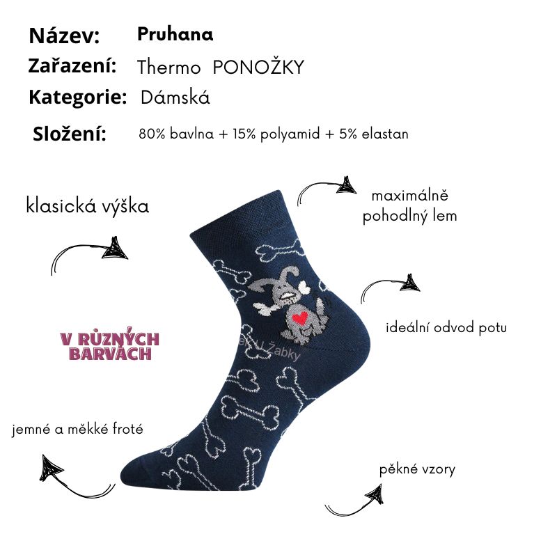 Dámské froté ponožky Pruhana Fuski - klasická výška - pejsek tm.modrá