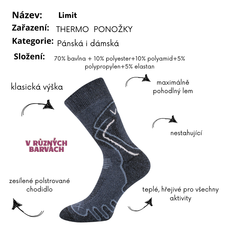 Dámské, pánské  froté sportovní (trekingové) ponožky Limit Fuski - černá