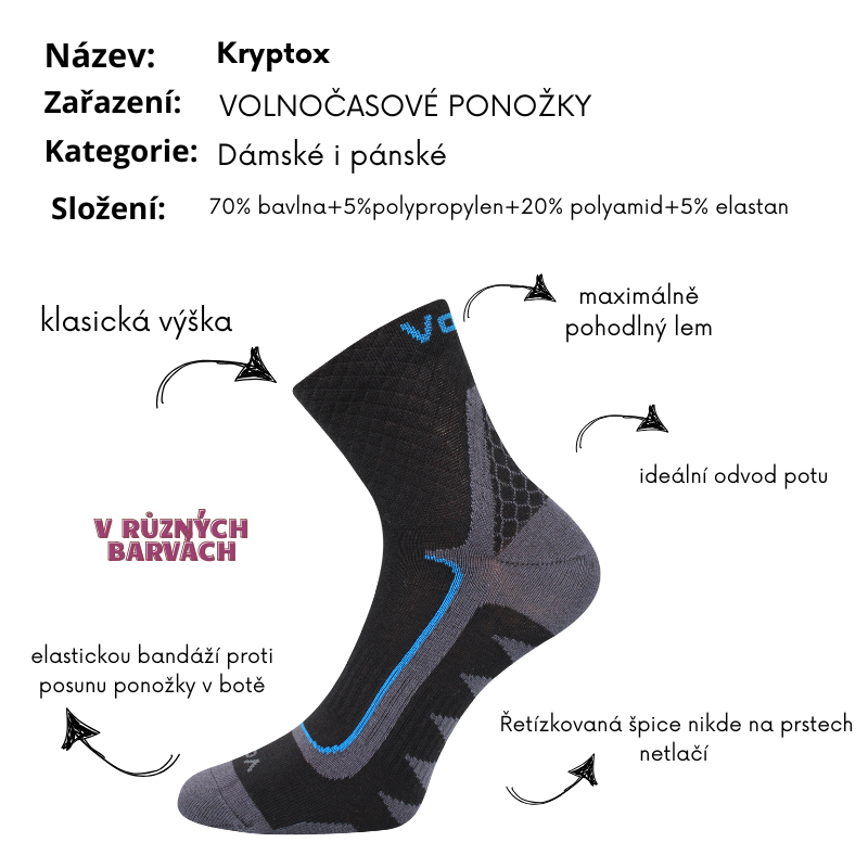 Dámské, pánské ponožky Voxx -  klasická výška - Kryptox - tm.šedá/žlutá