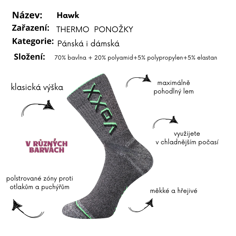 Dámské, pánské  froté melírované ponožky Hawk - neon zelená
