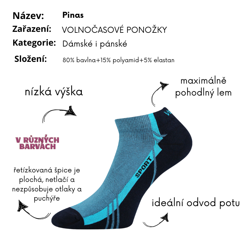 Dámské - Pánské- Pinas - sportovní kotníčkové ponožky Voxx - černá barva