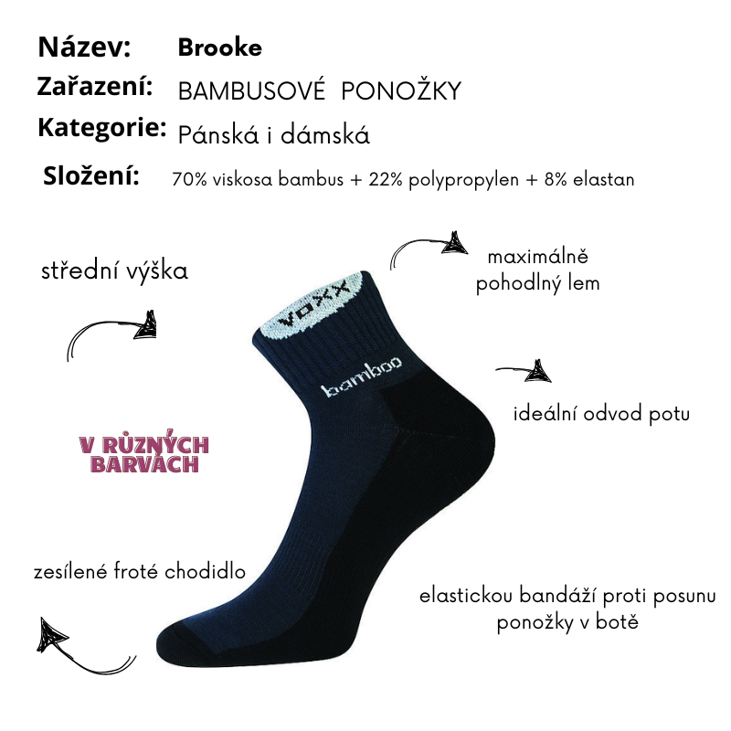 Dámské- bambusové ponožky Brooke - Fuski Boma - střední výška - barva fuxia