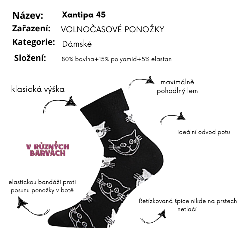 Dámské ponožky Voxx - klasická výška - Xantipa - kočky - magenta