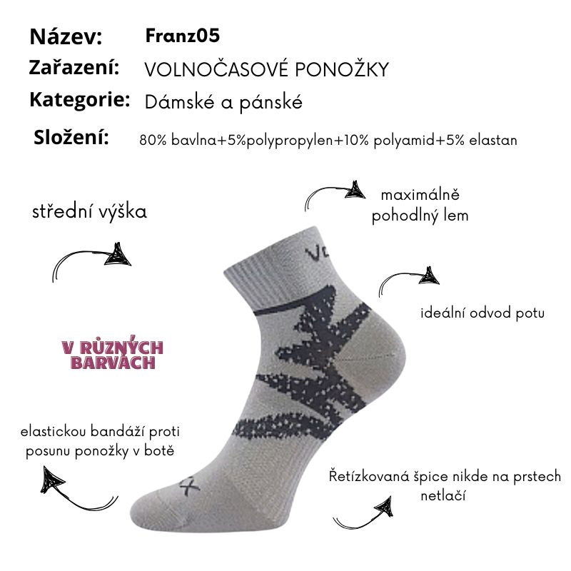 Fuski Boma Voxx Franz05 Dámské ponožky šedá s růžovou