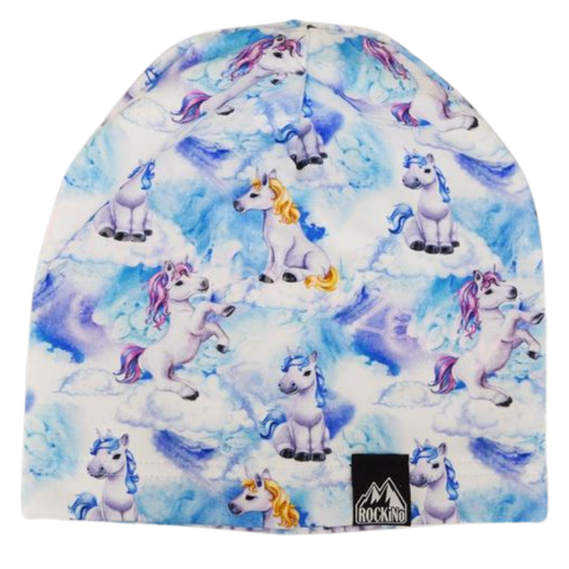 Rockino 5441 Dívčí podzimní/jarní čepice bílá/modrá jednorožec