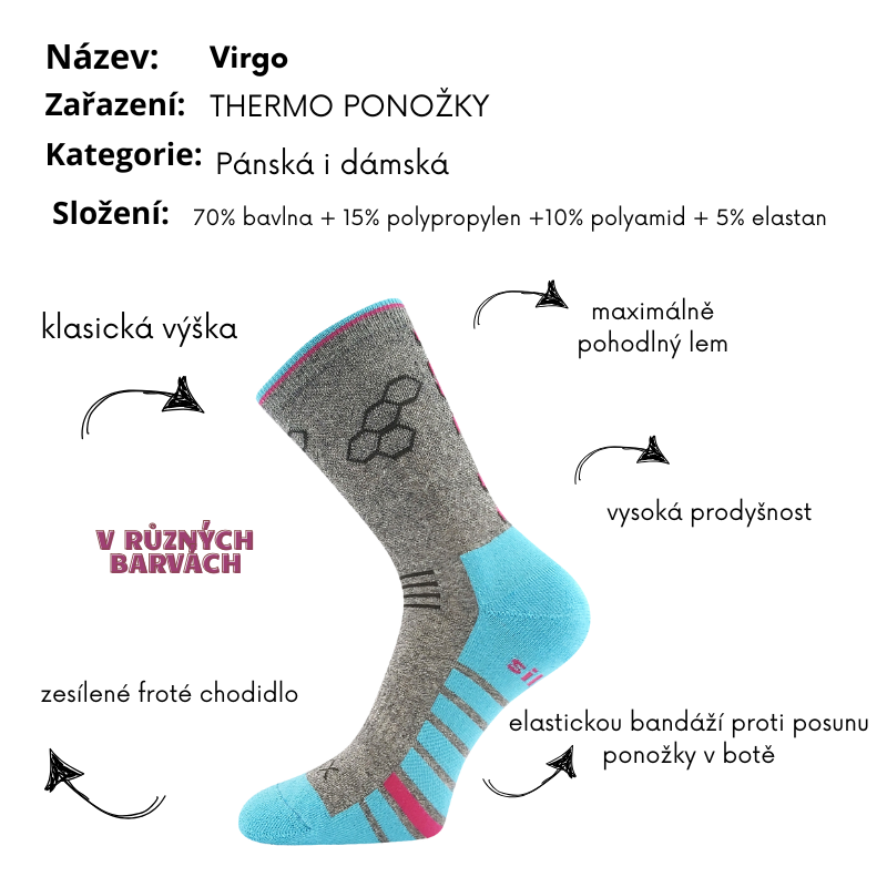 Sportovní  ponožky Virgo tm.šedé Fuski Boma Voxx