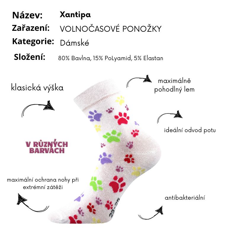 Dámské ponožky bílé tlapky Fuski Boma Xantipa 50