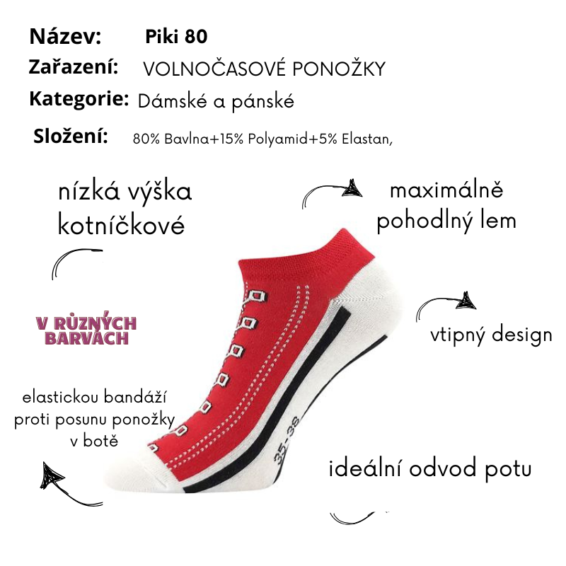 Kotníčkové PONOŽKY červené Fuski Boma Piki 80