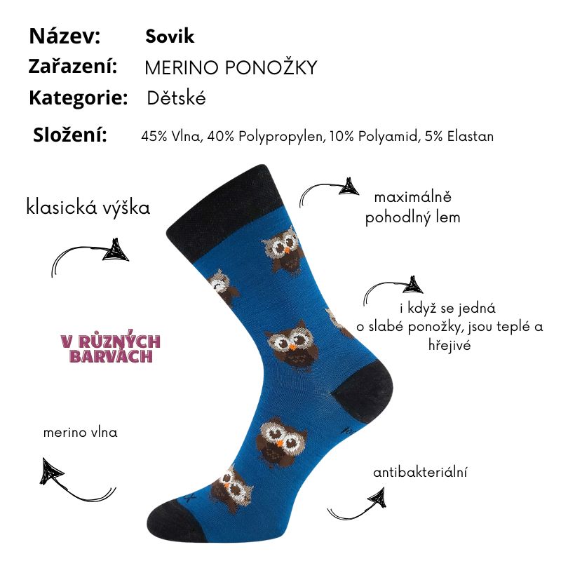 Dívčí vlněné merino ponožky fialové Sovik Fuski Boma Voxx