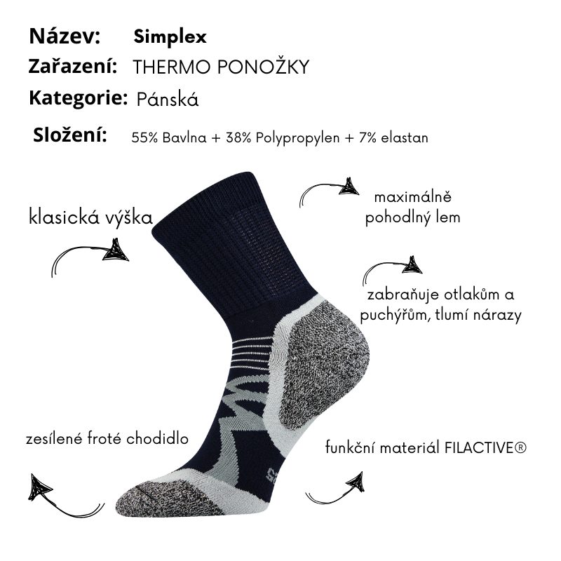 Pánské sportovní froté ponožky Simplex tm.šedé Fuski Boma Voxx