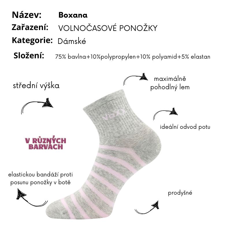 Dámské ponožky šedý melír/růžová Boxana Fuski Boma