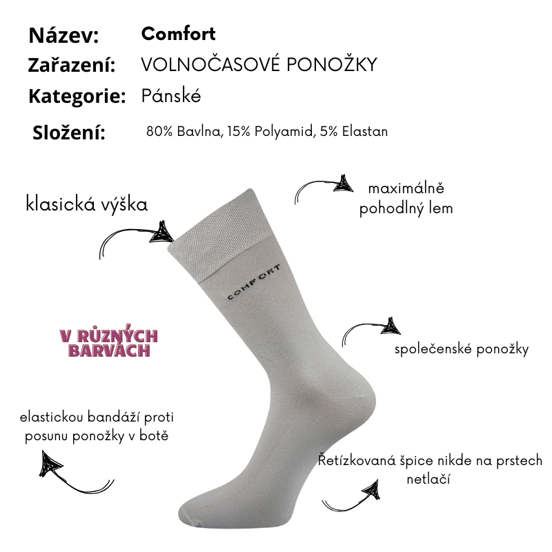 PÁNSKÉ PONOŽKY Comfort tm.šedé Fuski Boma Voxx