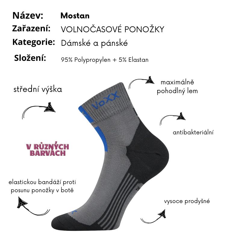 Dámské, pánské ponožky tm.šedé Mostan Fuski Boma Voxx