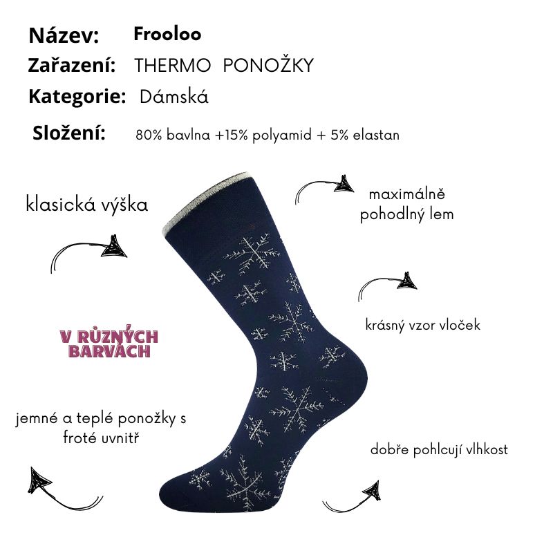 Dámské thermo ponožky tm.modrá vločky Frooloo Fuski Boma Voxx