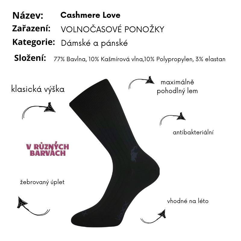 DÁMSKÉ, PÁNSKÉ PONOŽKY Cashmere Love černá Fuski Boma Voxx