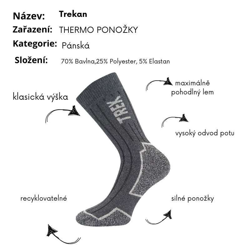 Pánské silné ponožky černé Trekan Fuski Boma Voxx