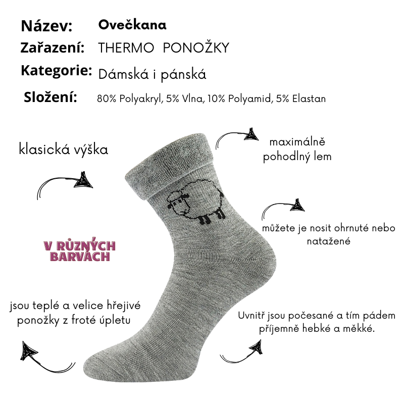 Dámské, pánské zimní ponožky tm.šedá melé Ovečkana Fuski Boma Voxx