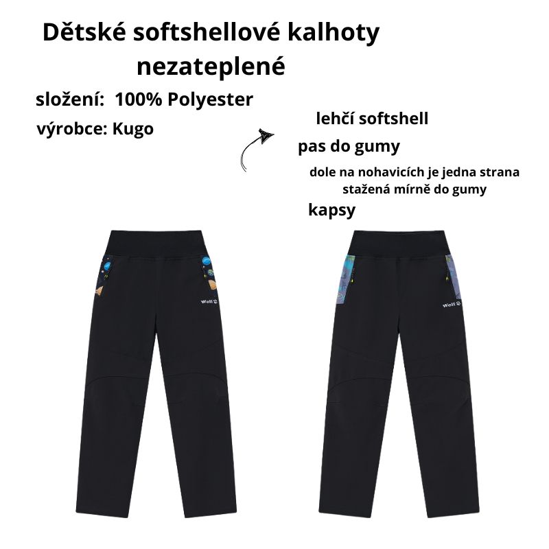 Dětské softshellové kalhoty nezateplené černé  Wolf B2582