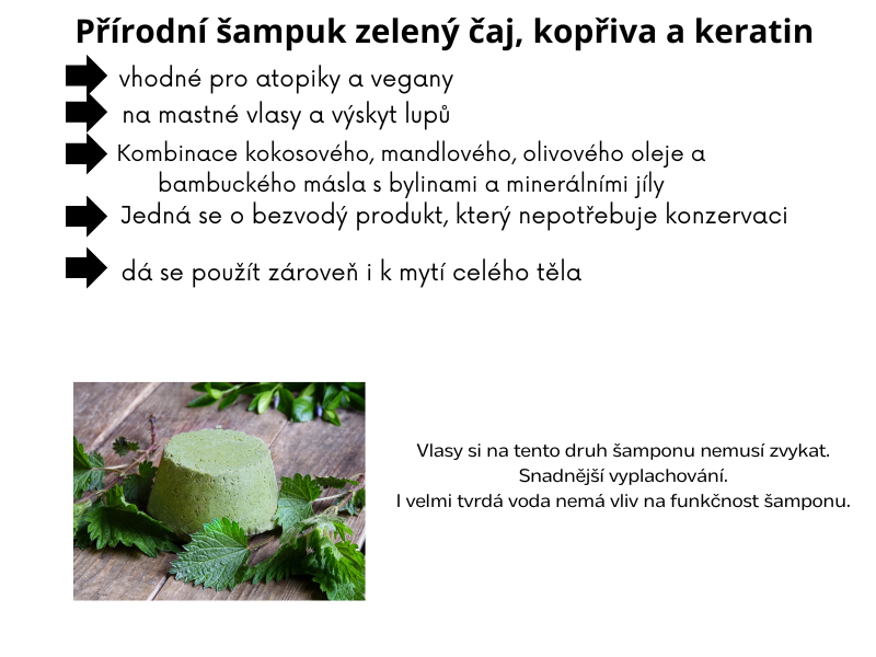 Přírodní šampuk  zelený čaj s kopřivou a keratinem 20g