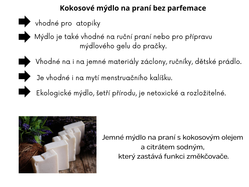 Kokosové mýdlo na praní s citrátem sodným bez parfemace 100g