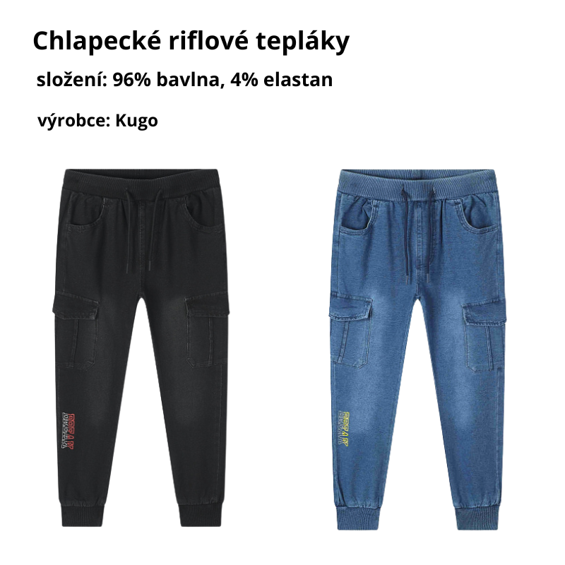 CHLAPECKÉ RIFLOVÉ tepláky černé Kugo CK0934