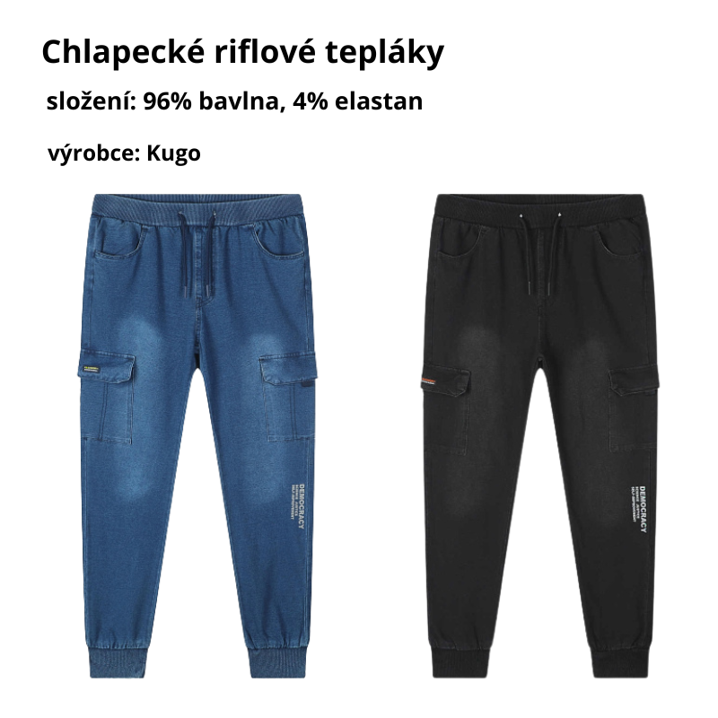 CHLAPECKÉ RIFLOVÉ tepláky modré Kugo CK0936