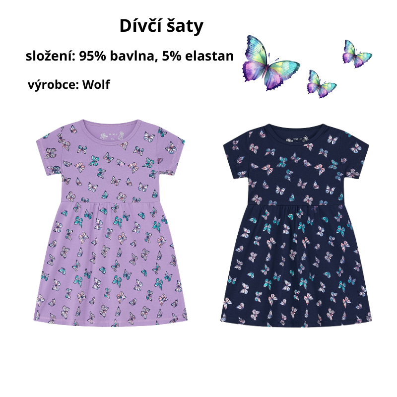 DÍVČÍ ŠATY tm.modré Wolf S2514