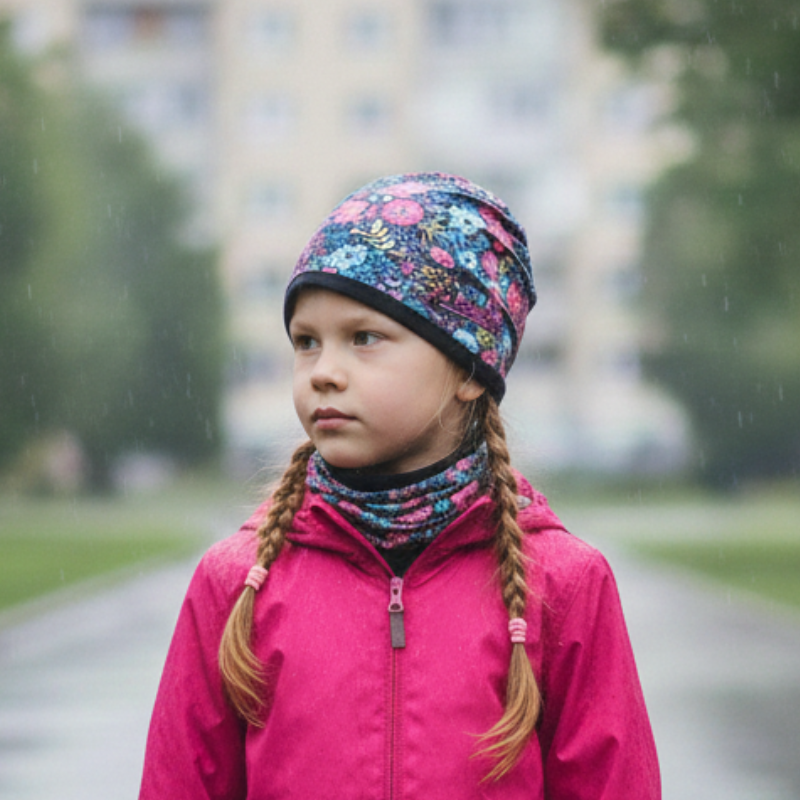 Dívčí čepice a nákrčník kytičky CF5622 Kugo