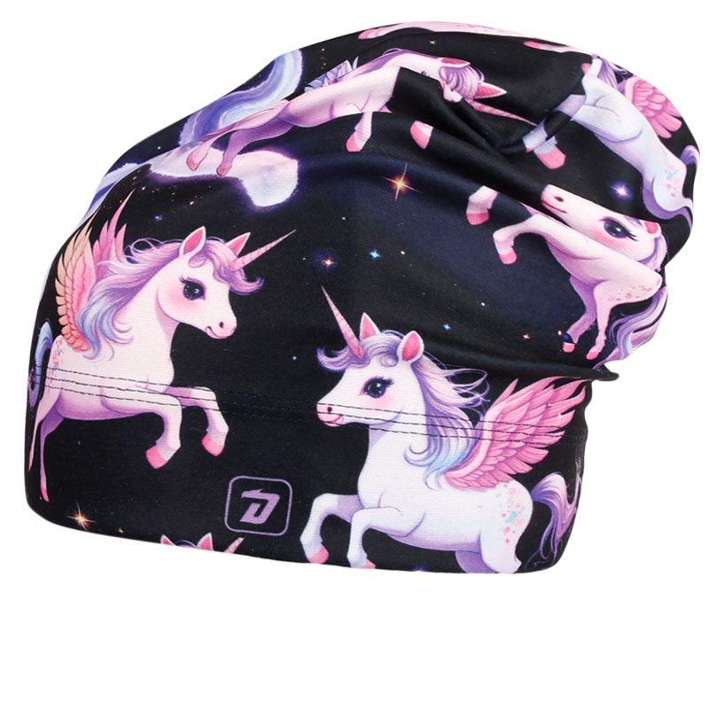 Dívčí fleesová ČEPICE černá s jednorožci Yetti Dráče