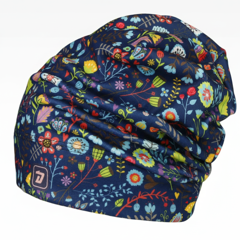 Dívčí fleesová ČEPICE modrá kytičky Yetti Dráče