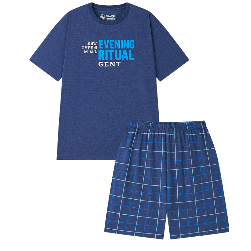 PÁNSKÉ LETNÍ PYŽAMO modré Wolf&Wolfie S2675A