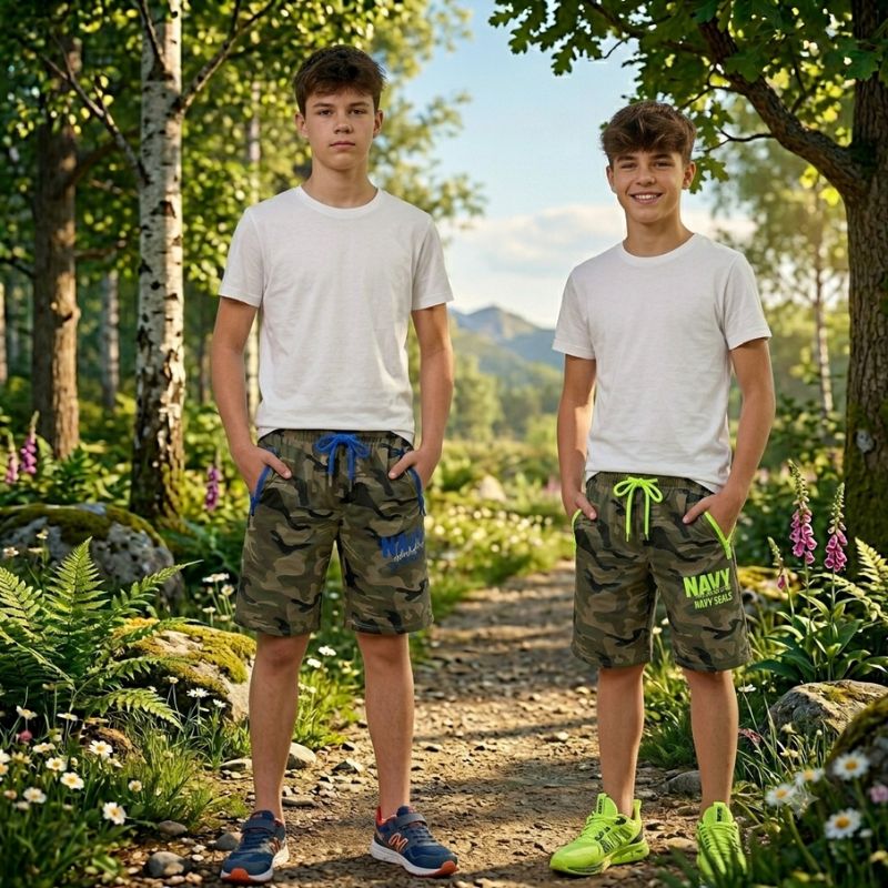 Chlapecké maskáčové šortky khaki Kugo ST5309