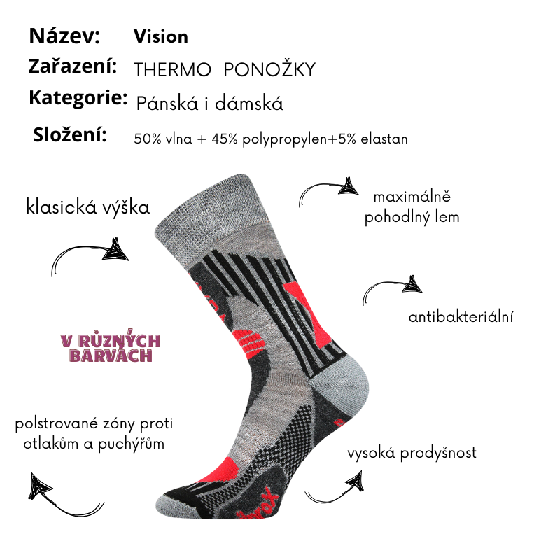 Dámské, pánské  thermo ponožky Vision - barva sv.šedá