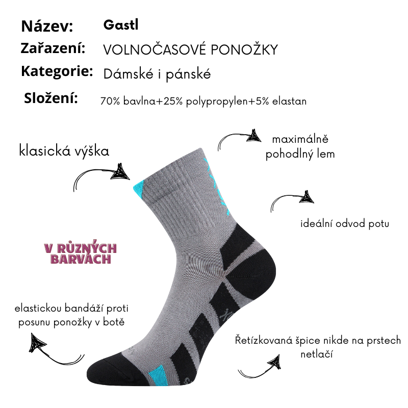 Dámské, pánské slabé sportovní ponožky Voxx -  Gastl -šedá barva