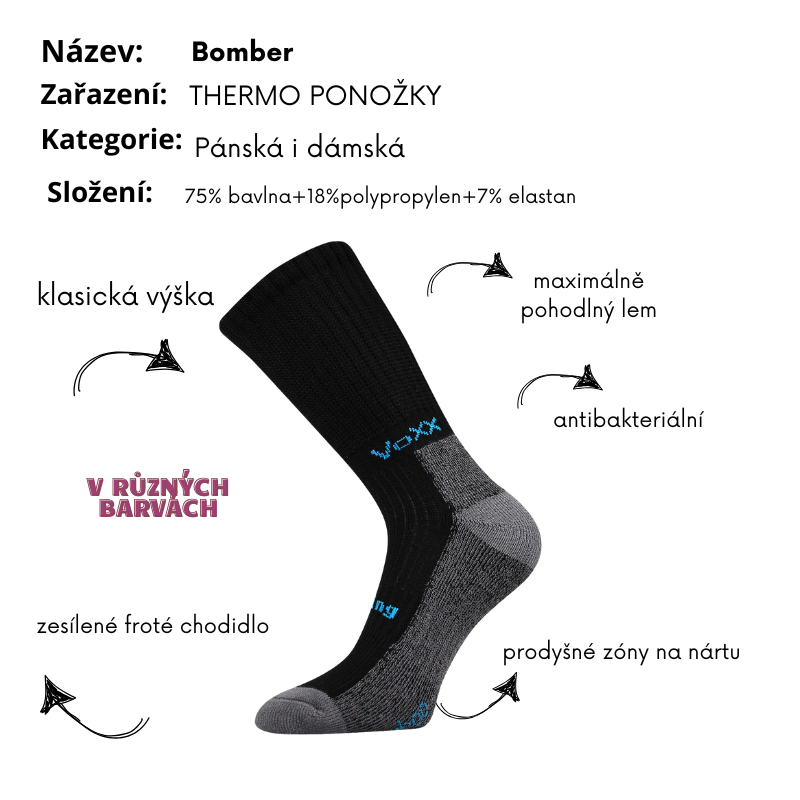 Dámské,pánské silné ponožky s bambusem Bomber Voxx Fuski Boma - barva černá