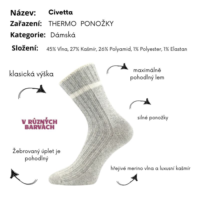 Dámské silné ponožky antracit melé Civetta Fuski Boma Voxx