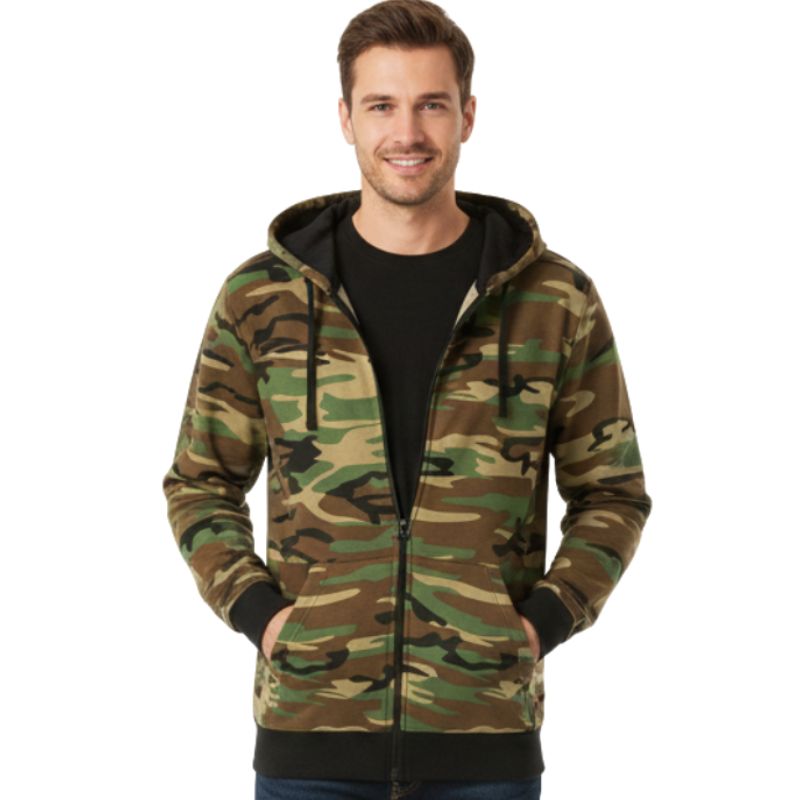 Pánská maskáčová mikina teplejší CAMO Zipper khaki hnědá Malfini