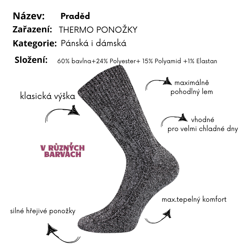Dámské, pánské thermo ponožky Praděd bílá+tm.šedé melé Fuski Boma Voxx