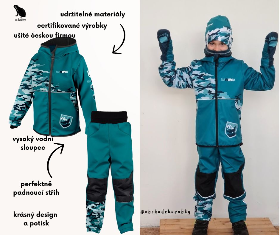 Dětská softshellová bunda maskáčová petrolej Wamu