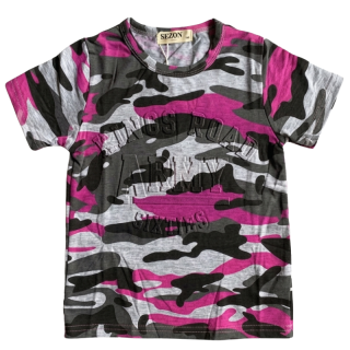 98-Dívčí tričko maskáčové - krátký rukáv SEZON - šedo-růžová